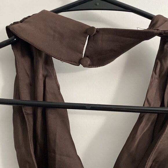 Showpo AMELLIA HALTER NECK CUT OUT MINI DRESS CHOCOLATE SATIN Size 6 NWT - Picture 6 of 10